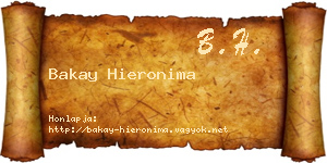 Bakay Hieronima névjegykártya